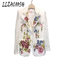 Весенне-осенний костюм с вышитыми цветами и кружевом, с длинными рукавами и отложным воротником, модная куртка, пальто