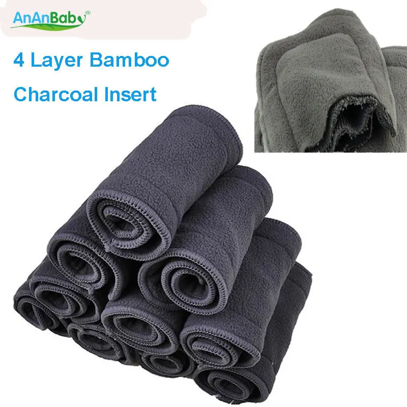

Free Shipping 4 Layers New Super Absorbent Bamboo Charcoal Cloth Diaper Inserts Diaper Liners 10pcs Changing Pads