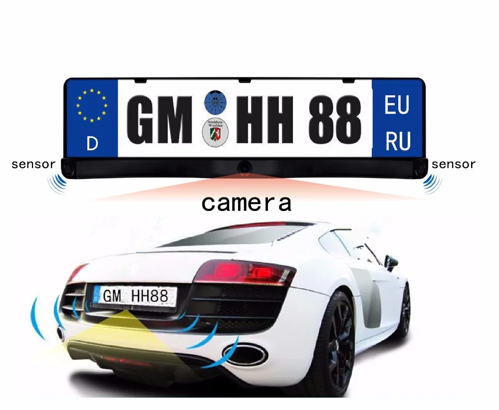 EU European Russia Car License CCD Rear Front View Camera Plate Frame Parking Camera Two Reversing