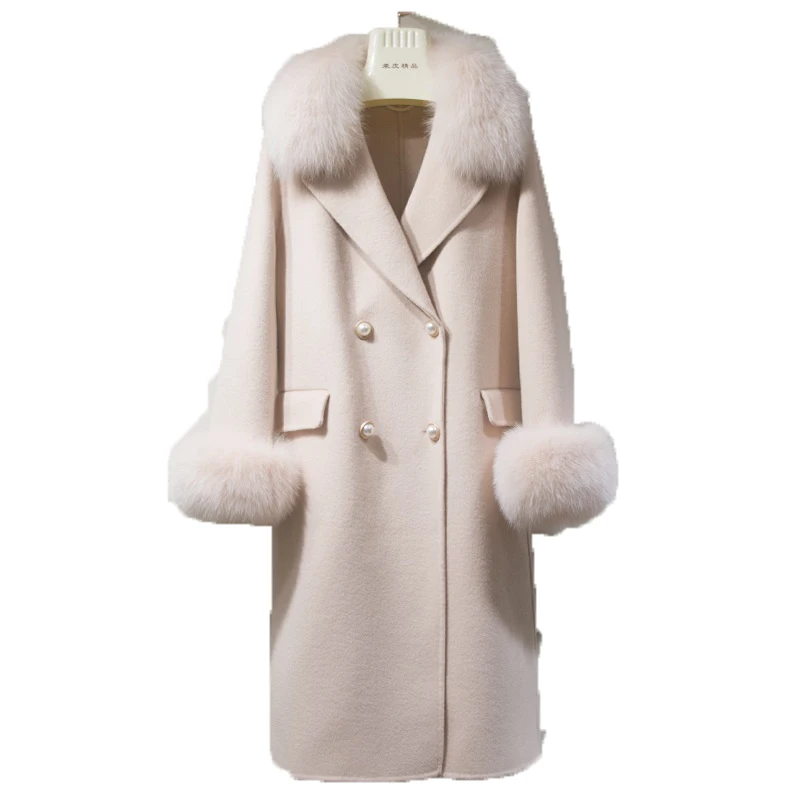 

Fox Fur Coat Female Jacket Autumn Winter Korean Vintage Women's Wool Coat Double-faced Cashmere Woolen Coat Women Tops ZT1606