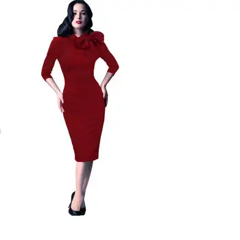 

Plue SizeNice Vogue Professional Women knee-length Pencil Dress Big Bow Dress O Collar seven-point Dress Vestidos G27