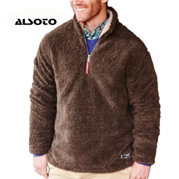 

ALSOTO Fashion hoodies men Solid Color Winter Warm Pullover Sweatshirt Men Loose Short Fleece Vintage Zipper Sweatshirt