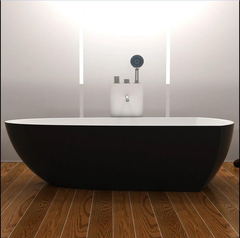 1800mm Solid Surface Stone Bathtub Rectangular Freestanding Corian Exterior Black Interior White Finishing Tub RS6592G 4