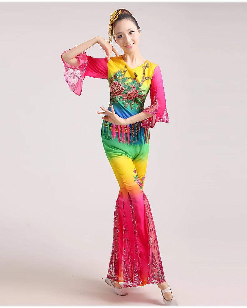 (0158) Chinese classical dance costumes yangko red Embroidery Duanghuang flying dance drum wear stage performance clothes