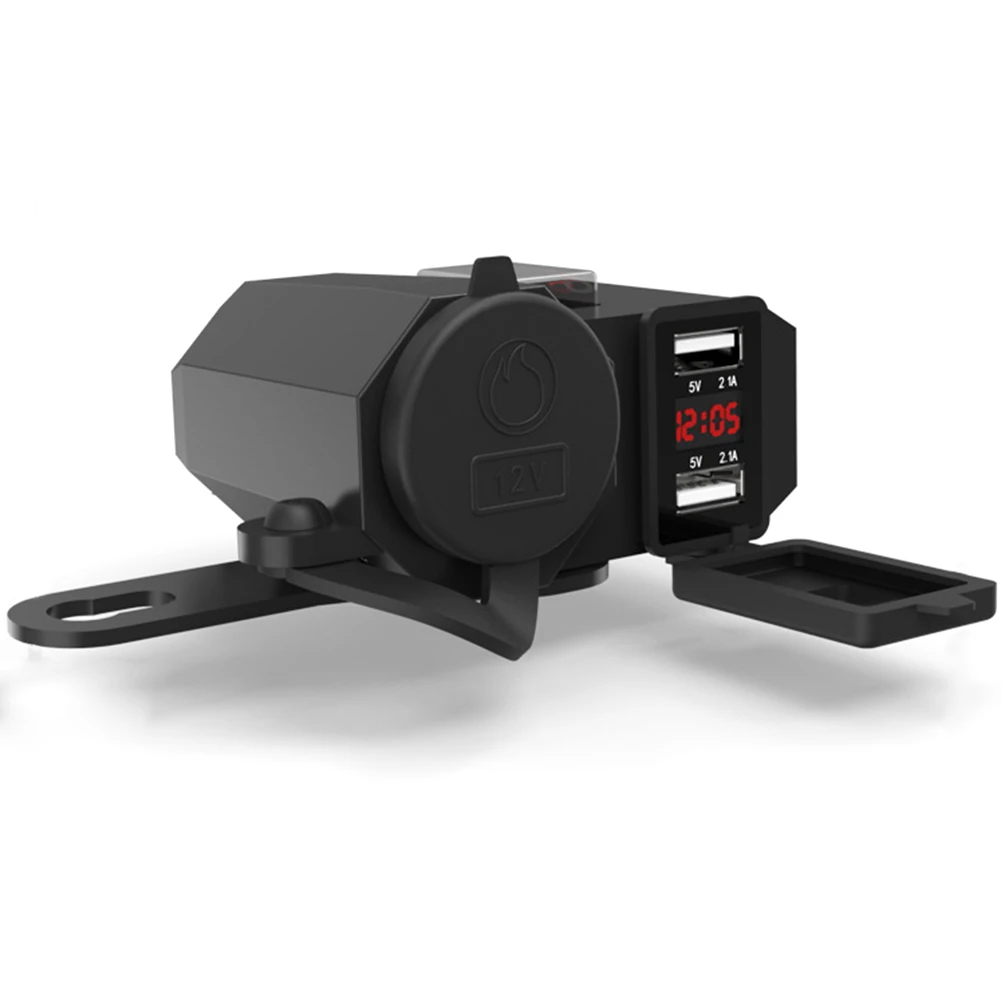 

12V-24V 2.1A Motorbike With Voltmeter Motorcycle Scooter Waterproof Mobile Phone Car ATV Dual USB Ports LCD Display Charger