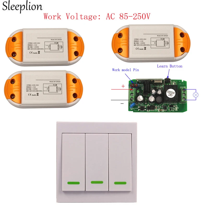 Sleeplion Switch Wireless Wall Remote Control Light Switch 3 Digital font b Receivers b font 110V