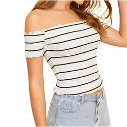 Camisetas verano mujer 2019, женская летняя футболка с коротким рукавом и коротким рукавом, топ в полоску с принтом, Футболка harajuku