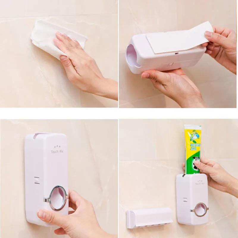 التلقائي فرشاة أسنان حامل لصق 1 مجموعة التلقائي موزع معجون الأسنان حامل تخزين Orgainzer جدار جبل الحمام