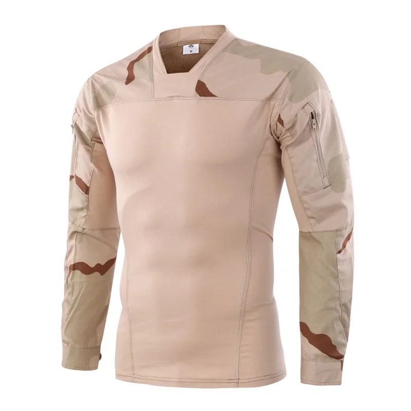 TACVASEN, Мужская тактическая футболка, Пейнтбольная армейская Боевая футболка, Мужская камуфляжная футболка с длинным рукавом для выступлений, военная охотничья футболка, футболки - Цвет: Three sand