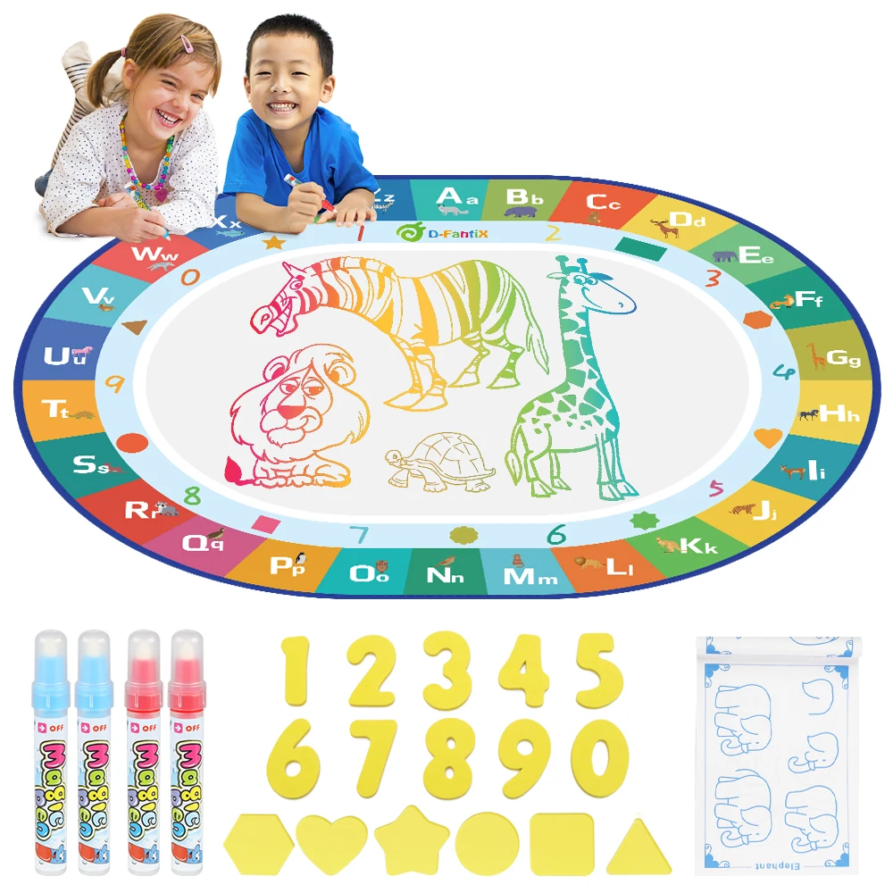 

D-FantiX Water Doodle Mat Large Water Drawing Mat Kids Magic Doodle Board Painting Writing Pad with 4 Magic Pen Educational Toys