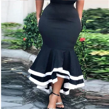 

New Fashion Summer Black Mermaid Ruffles Women 2019 Celebrity Party Ankle-Length Patchwork Skirts Plus Size Wholesale