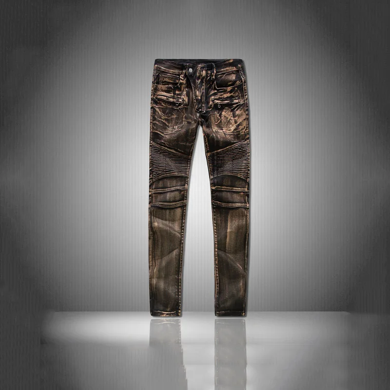 

2019 Fashion youth hot brand personality men's trousers Europe and the United States high-end paint gold sports men jeans men