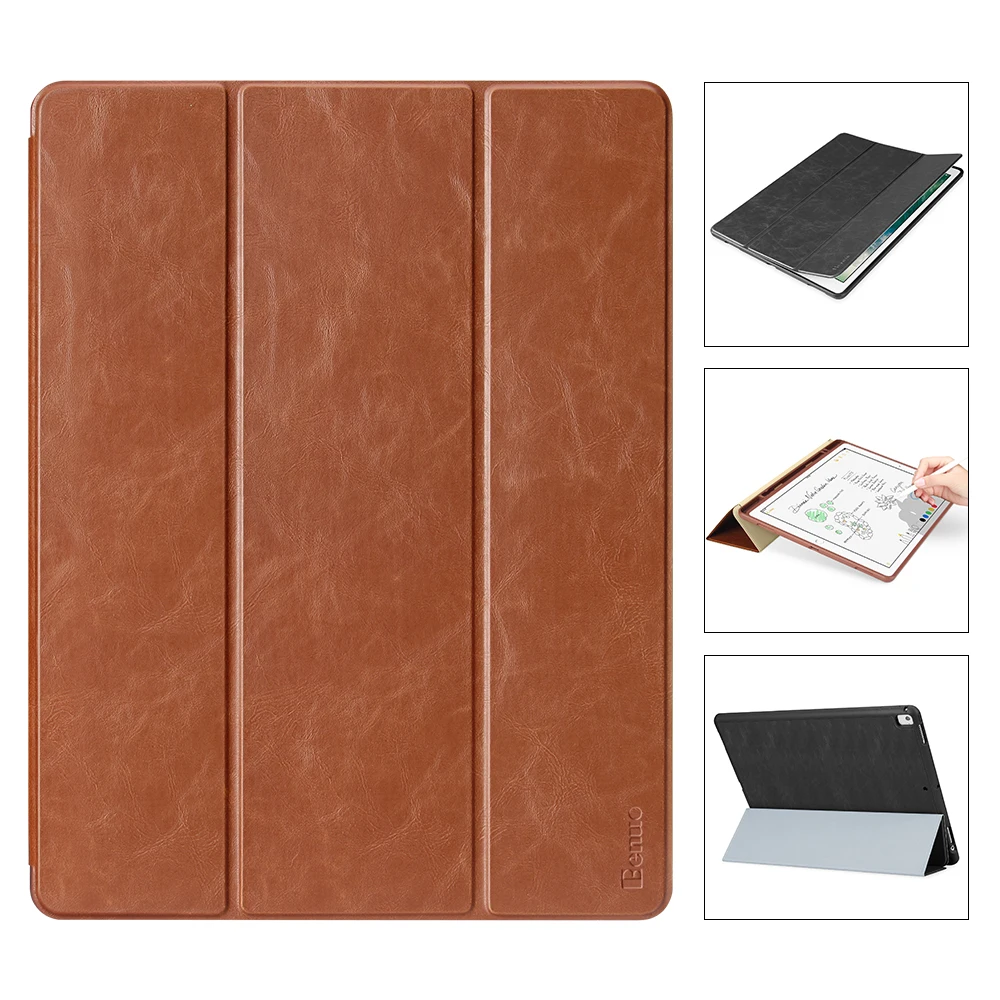 For iPad Pro 12.9 Leather Case With Pencil Holder Auto Sleep/Wake up