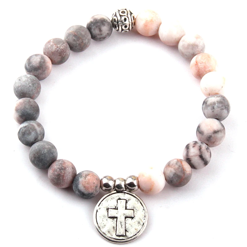 

Free Shipping Fashion Beautiful Natural Stone Wrist Cross Charm Bracelet