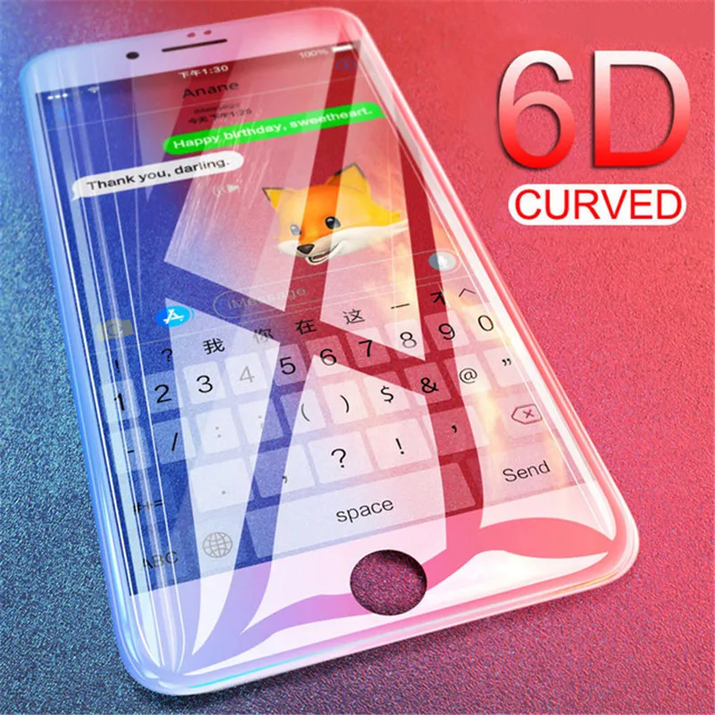 

6D Curved ( Not 4D 5D Glass ) Full Screen Cover Tempered Glass For iPhone X 10 Screen Protector Film Glass For iPhone 7 8 6 Plus