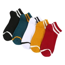 5 пар/лот новые милые женские короткие носки 100 хлопковые полосатые спортивные носки женские низкие Счастливые Носки дышащие уличные