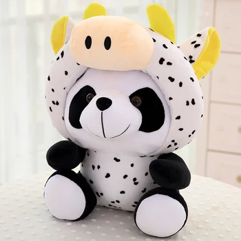 

creative plush panda toy cartoon Zodiac cow panda doll gift about 35cm