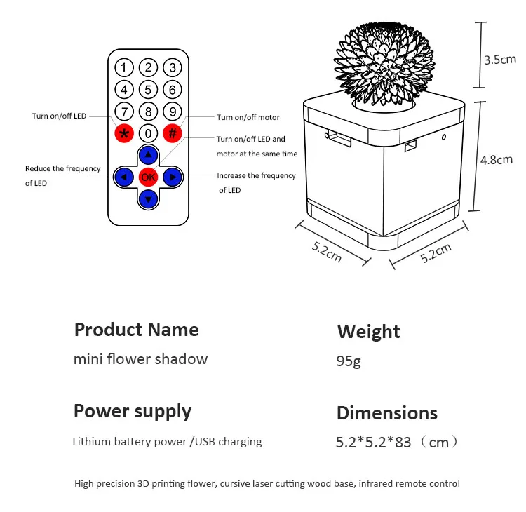 Mindyn ручной работы цветок тени инфракрасный пульт дистанционного управления светодиодный мигающий цветок поворот скорость регулировка украшения подарки