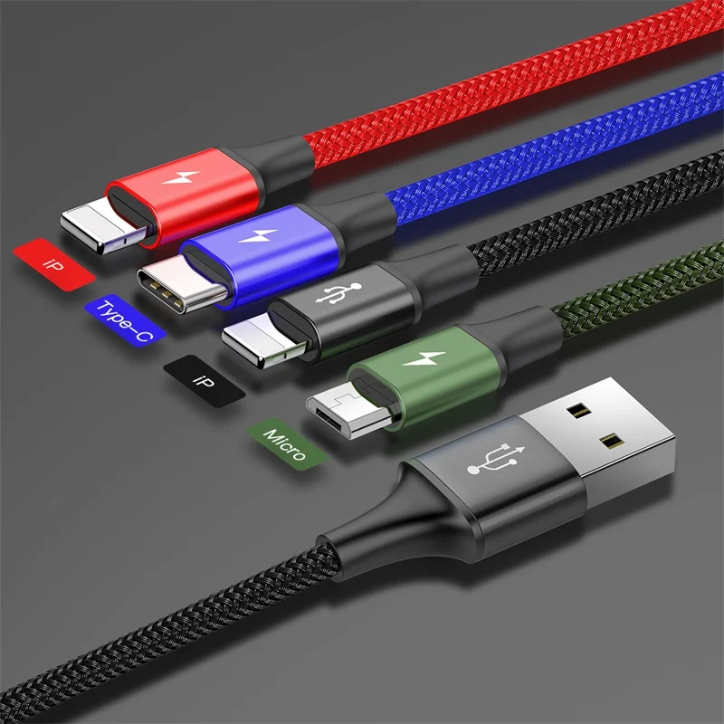 4 in 1 Multi usb charging cable For lightning micro usb type c cable for iPhone Samsung s9 huawei xiaomi fast charger usb cable - Цвет: IP IP Micro Type-c