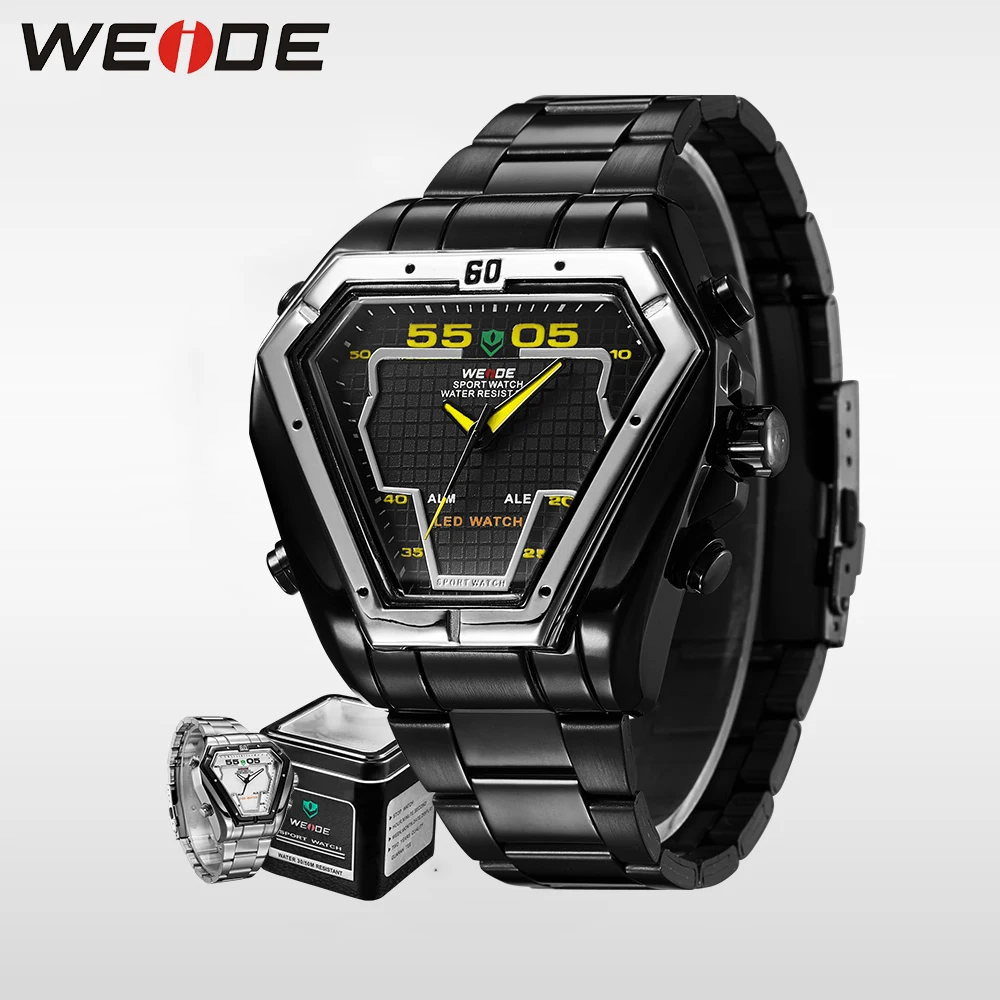 

WEIDE LED Sport Watch Analog Digital Display Waterproof Stainless Steel Quartz Movement Wristwatches Gifts Men fashion & casual