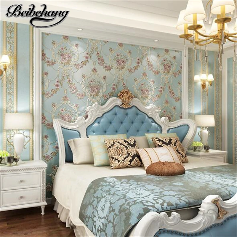 beibehang Stereo Europea style garden flowers vertical stripes AB version of papel de parede wallpaper