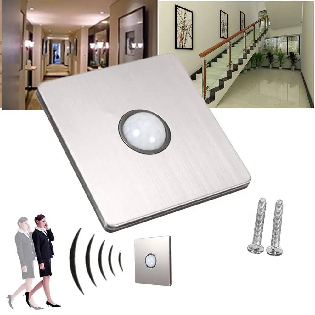 PIR Sensor Human Body Auto Sensing Light Switch Stainless Steel Brushed Panel PC Basein Dimmers