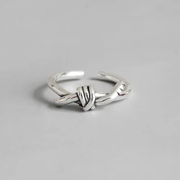 

100% Authentic S925 Sterling Silver Fine Jewelry Twisted Love Knot Ring Handmade adjustable J168