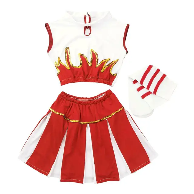 Kids Children Girls Cheerleader Costume Outfit Crop Top with Skirt and
