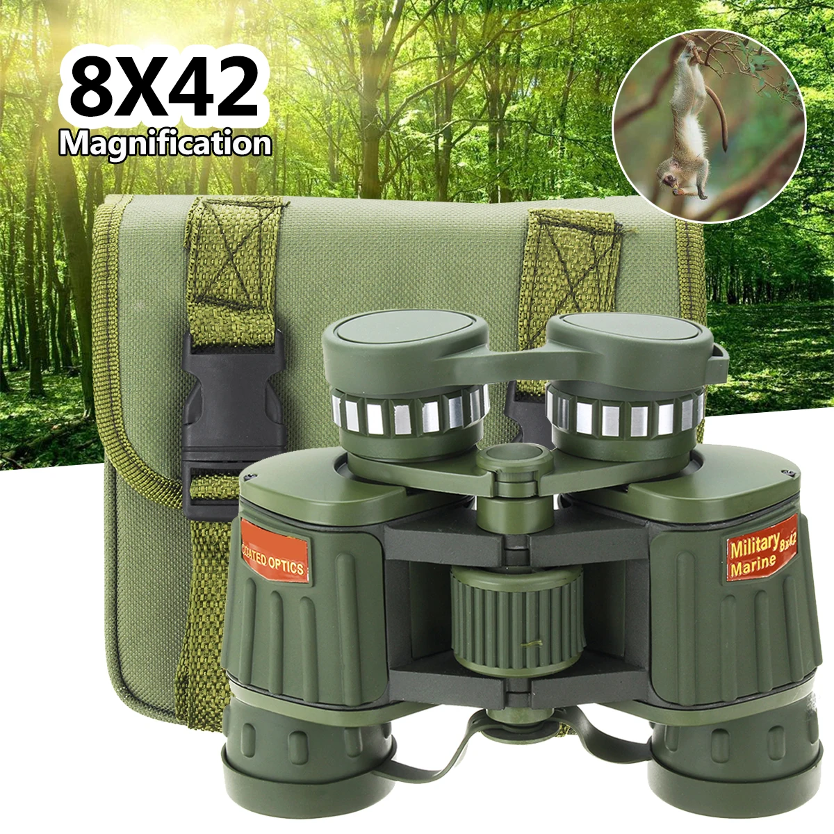 8X42 HD التكتيكية الجيش البحرية البصريات مجهر منخفضة ضوء للرؤية الليلية مراقبة الطيور الصيد مناظير تلسكوب للتخييم