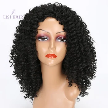 

LISI HAIR 18 inches synthetic wigs curly black brown wigs medium-length hair afro Female Heat Resistant Hair For Woman