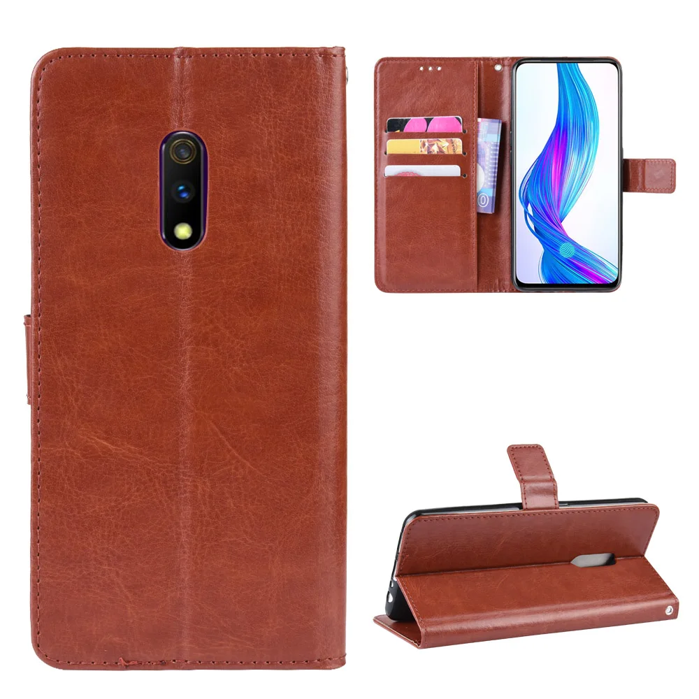 Realme X Case Oppo Realme X Wallet Style Glossy PU Leather Flip Protective Cover For Oppo Realme X RealmeX RMX1901 Phone Cases