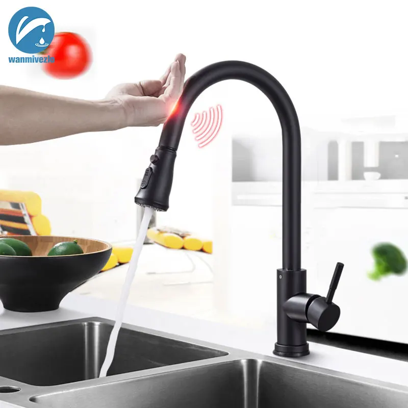

Matte Black Sensitive Smart Touch Control Kitchen Faucet Stainless Steel Pull Out Touch Sensor Pull Down Kitchen Sink Mixer Tap