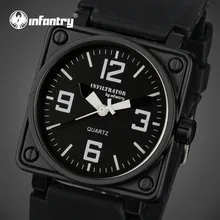 Fantassins Quartz Montres Visage Carré Bracelet En Caoutchouc Relogio Masculino 3Bar Étanche Sport Montres Montres Militaires