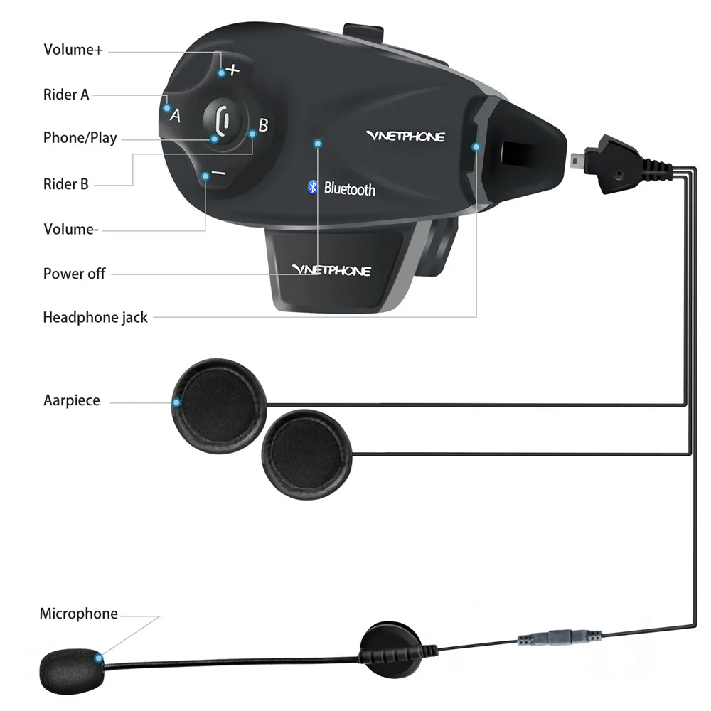 

5 Rider Full Duplex Motorcycle Intercom 1200m Wireless Bluetooth Walkie Talkie FM Intercomunicador Interphone Speaker GPS MP3
