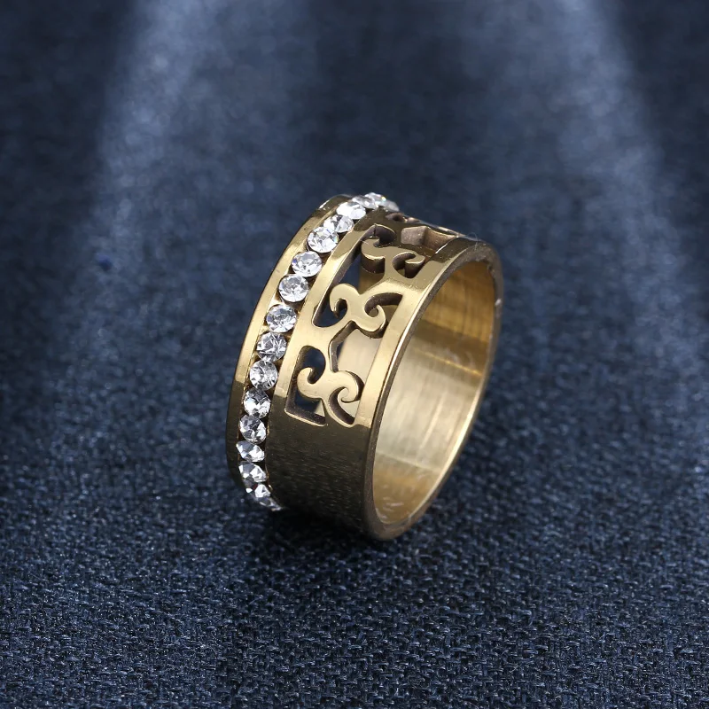 CACANA Stainless Steel Rings For Women Hollow Full Circle Of Zircon Engagement Fashion Jewelry Rings For Male Party