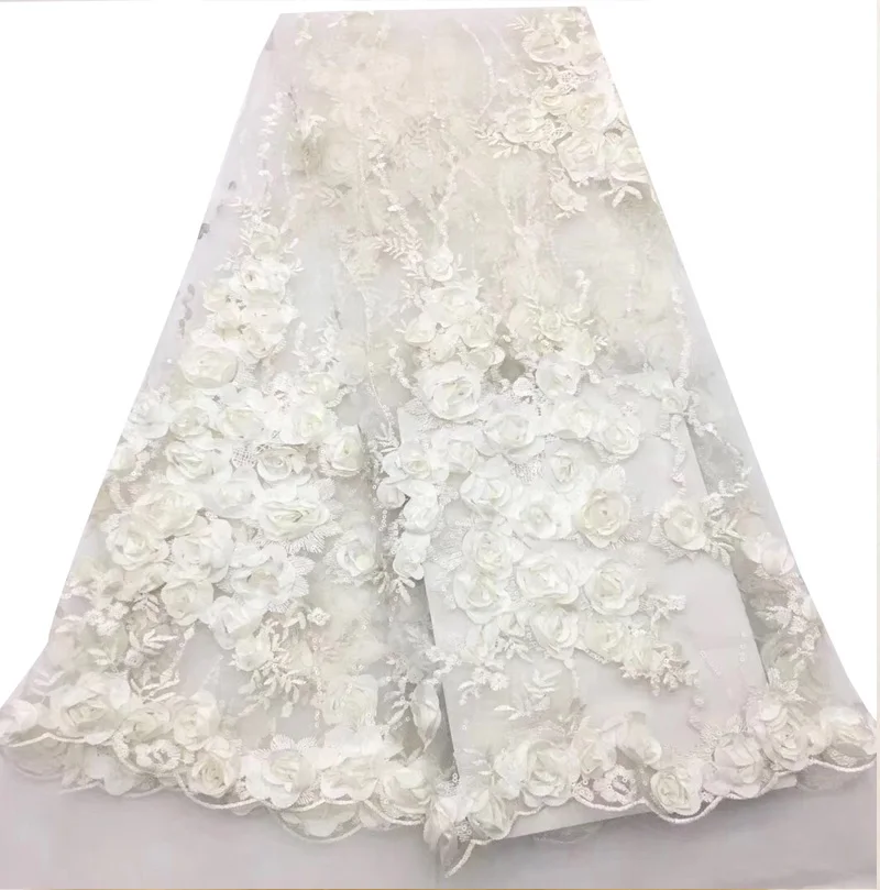 

2019 High Quality 3D Flower Lace African Fabric sequins Mesh Chiffon Tulle Organza Sewing Cloth for Wedding Party Wedding Dress