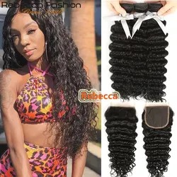 Rebecca Non Remy Malaysian Hair Deep Wave 3 Bundles With Closure Human Hair Weave 8 To 28 30 Inch Bundles With 4X4 Lace Closure Rebecca Non Remy Malaysian Hair Deep Wave 3 Bundles With Closure Human Hair Weave 8 To 28 30 Inch Bundles With 4X4 Lace Closure
