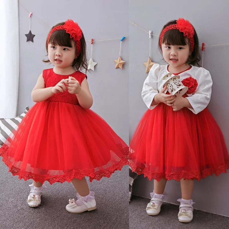 Brand Baby Girls Dresses for 2 Year Birthday Baby Clothes Red