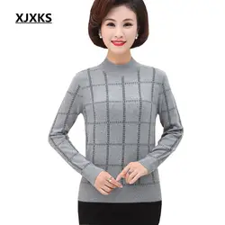 XJXKS High-end 100% чистый шерстяной Удобный Повседневный свитер женский 2018 Зима Новый Свободный Плюс Размер модный клетчатый пуловер женский