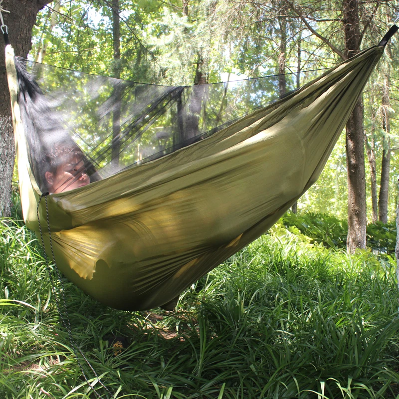1-2 Person Portable Outdoor Camping Hammock with Mosquito Net High Strength Parachute Fabric Hanging Bed Hunting Sleeping Swing
