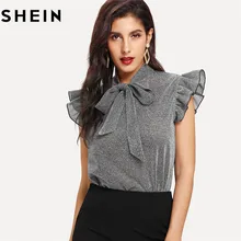 SHEIN Блестящий Топ С Оборками Женские Летние Повседневные Блузки Для Офиса Элегантный Топ