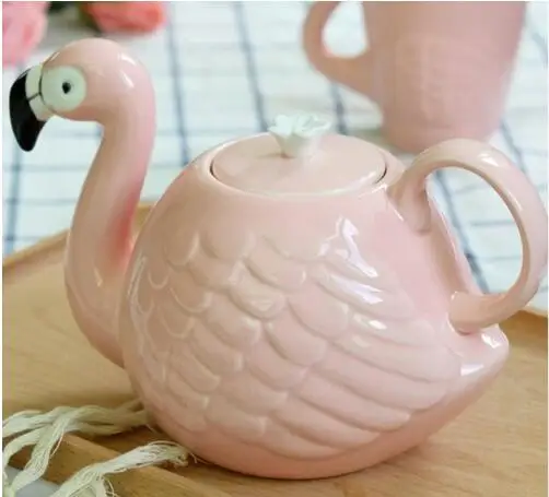 3D животных фламинго чайник девушка розовый милые животные кофейная чашка керамический чайник чашка подарок на день рождения украшения - Цвет: 2