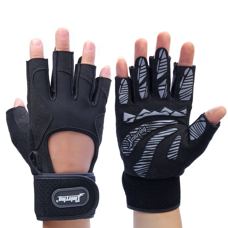 Long Belt Body Building Fitness Gym Gloves half finger Crossfit Weight Lifting Gloves For Men Musculation Women Barbell Dumbbell