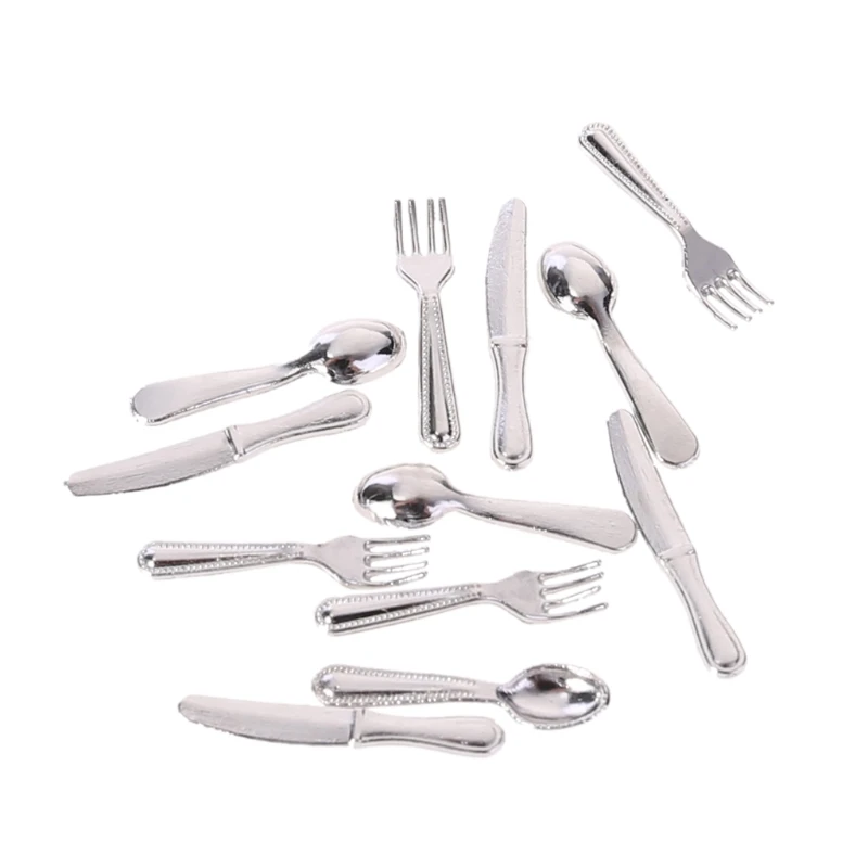 1:12 Dollhouse Metal Cooking Tool Fork Spoon Silverware Kitchen Tableware Toy