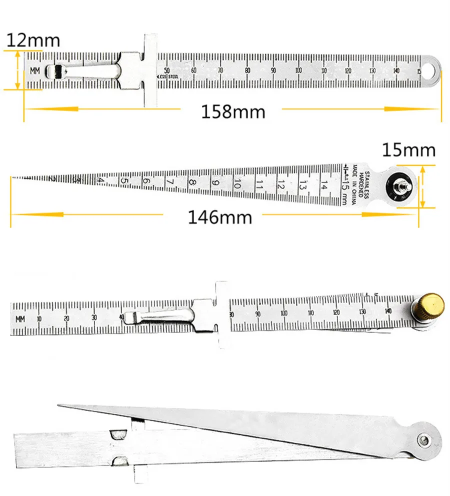 Клиновидная конусная линейка из нержавеющей стали сварочный конус Feeler датчик линейка для замера глубины отверстие осмотр для измерительного инструмента HY36