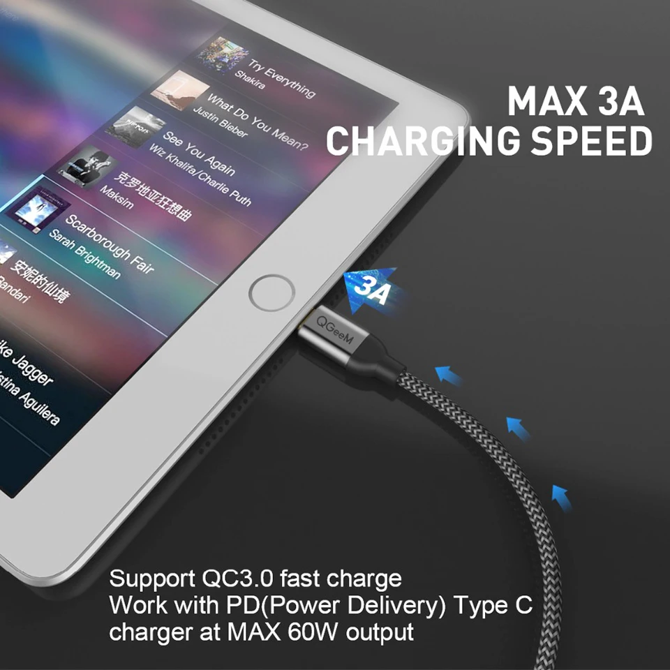 QGeeM USB 3 1 Type C к кабель Gen2 PD 60 Вт зарядный провод нейлоновый шнур для Samsung S9 S8 Macbook
