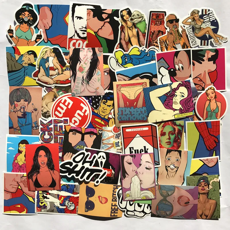 

EKIND DIY Stickers 52pcs/lot Violence Sexy Vulgar For Skateboard Laptop Snowboard Fridge Phone Toy Styling Home Decor Stickers