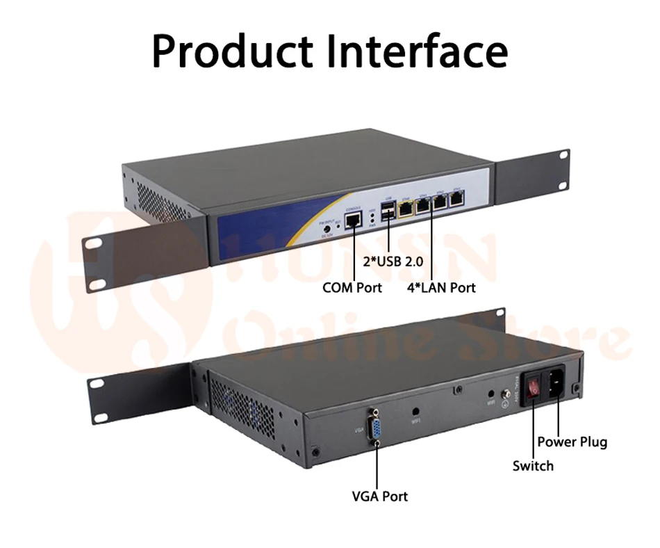 Брандмауэр Mikrotik Pfsense сети VPN Security Appliance маршрутизатора ПК Intel Atom D525, [HUNSN RS01], (4LAN/2USB2. 0/1COM/1VGA/вентилятор)