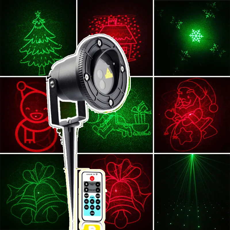 

Christmas Lights Waterproof Laser Landscape Lighting for Outdoor 8 patterns Green Red laser Projection for Outside Garden Lawn