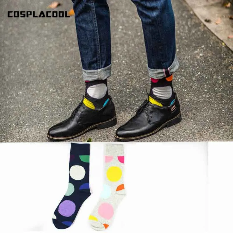 

[COSPLACOOL]New Colorful Dot Happy Skateboard Business Socks Men In Tube High Quality Meias Fashion Cotton Absorbent Unisex Sox